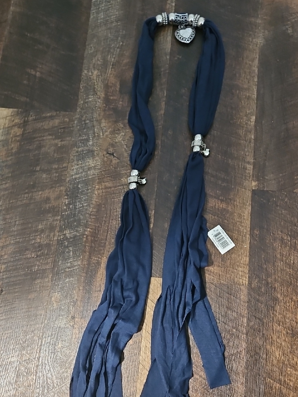 Navy Scarf Necklace with Silver Accents - Brand Unspecified